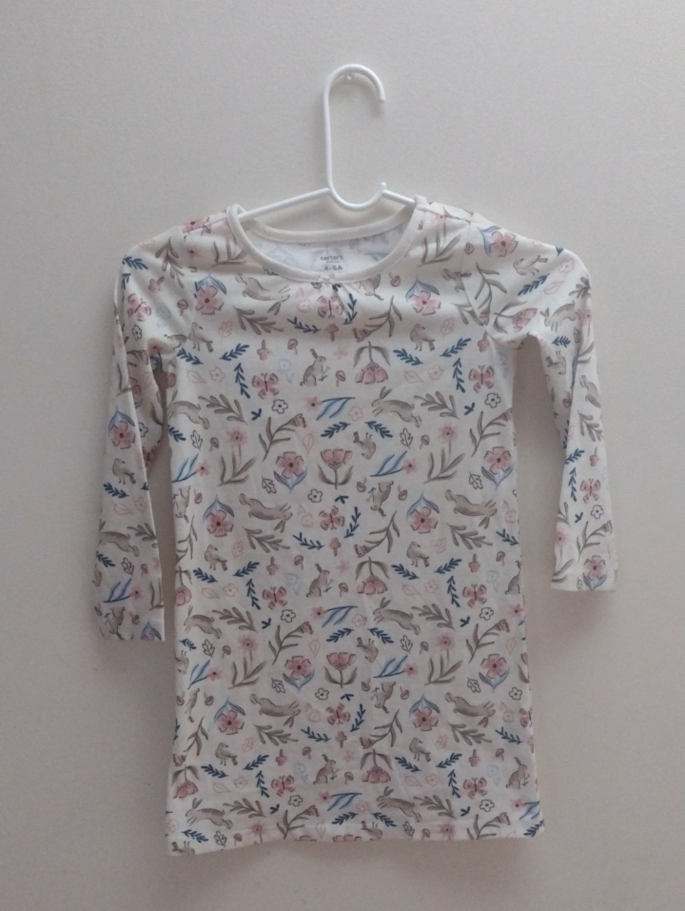 Girls' Floral Long Nightgown - White with Pink & Blue Flowers